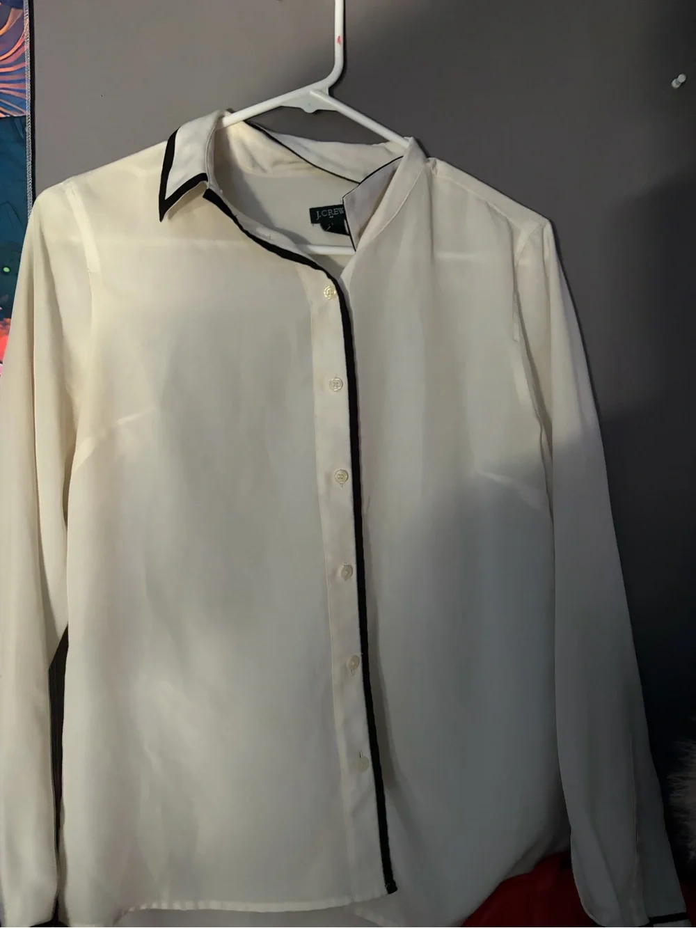 J. Crew White Button-Down Shirt with Black Trim